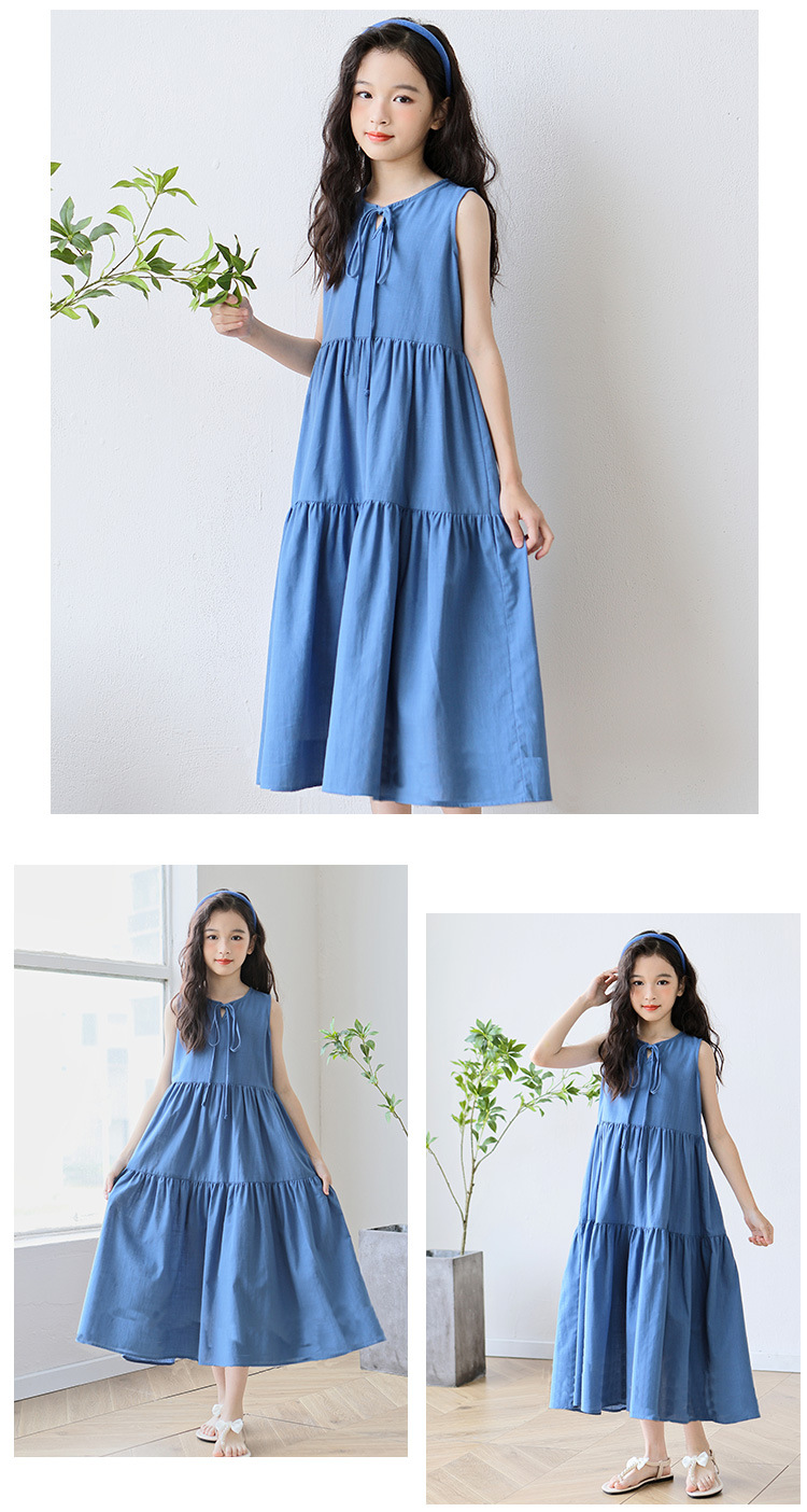 New candy-colored sleeveless vest dress for middle school girls in summer 2024, long beach dress for middle school children pic 16