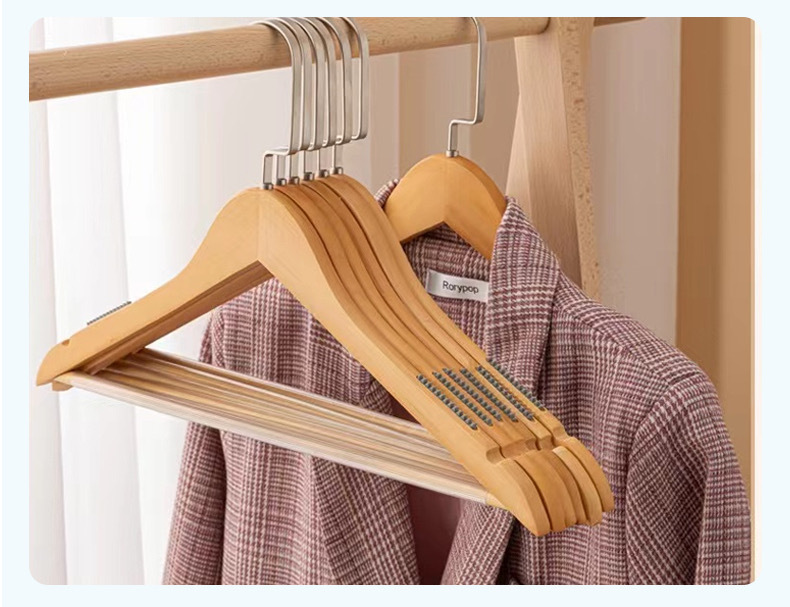 实木衣架木质衣架子无痕衣架家用服装店衣挂复古防滑架子批发裤架详情16