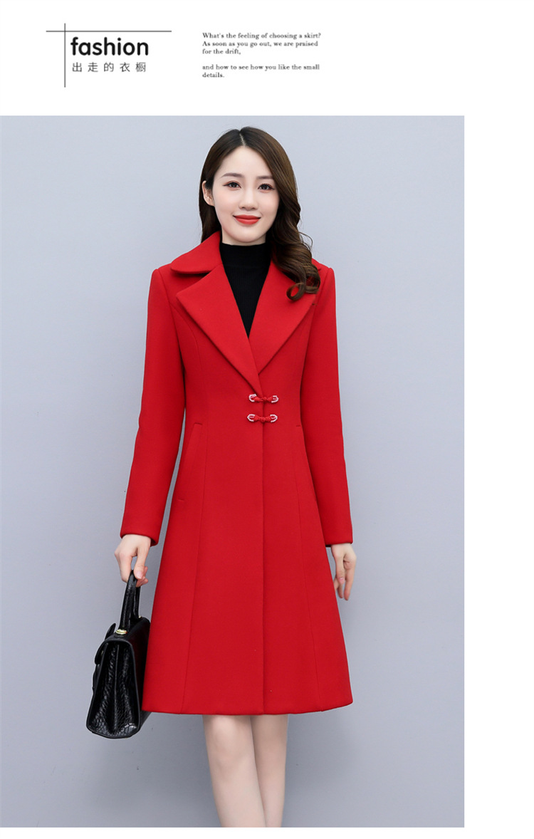 High-end woolen overcoat for women, mid-length, 2021 new autumn and winter Korean style, fashionable and elegant, fitted suit collar jacket pic 18