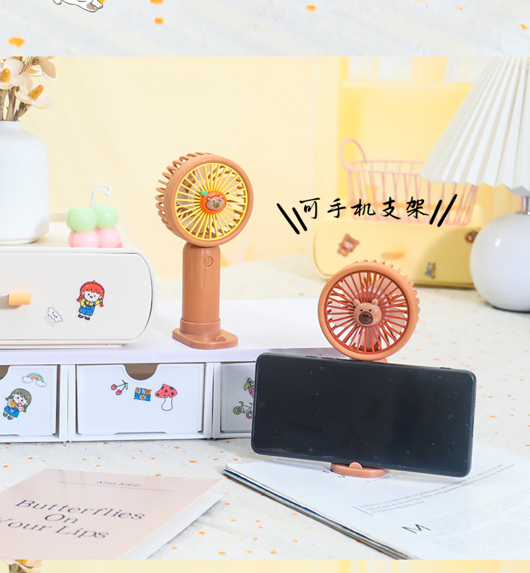 2025夏季新款卡通公仔桌面底座风扇 三档调速户外USB充电手持风扇详情8