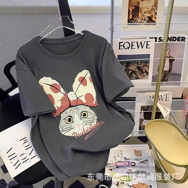 国潮短袖t恤女新款韩版宽松百搭半袖洋气上衣女士夏季短袖外贸货源详情11