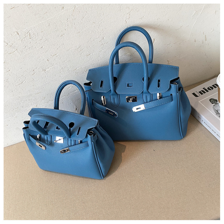 Lychee pattern platinum bag 2021 new style Kelly bag for brides, wedding bags and women, large capacity hand-held bag, shoulder crossbody, soft surface pic 40