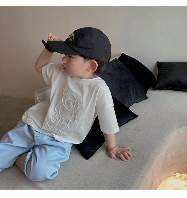 男小童t恤压花小熊韩国儿童立体压花柔棉短袖T恤男女宝宝休闲上衣详情13