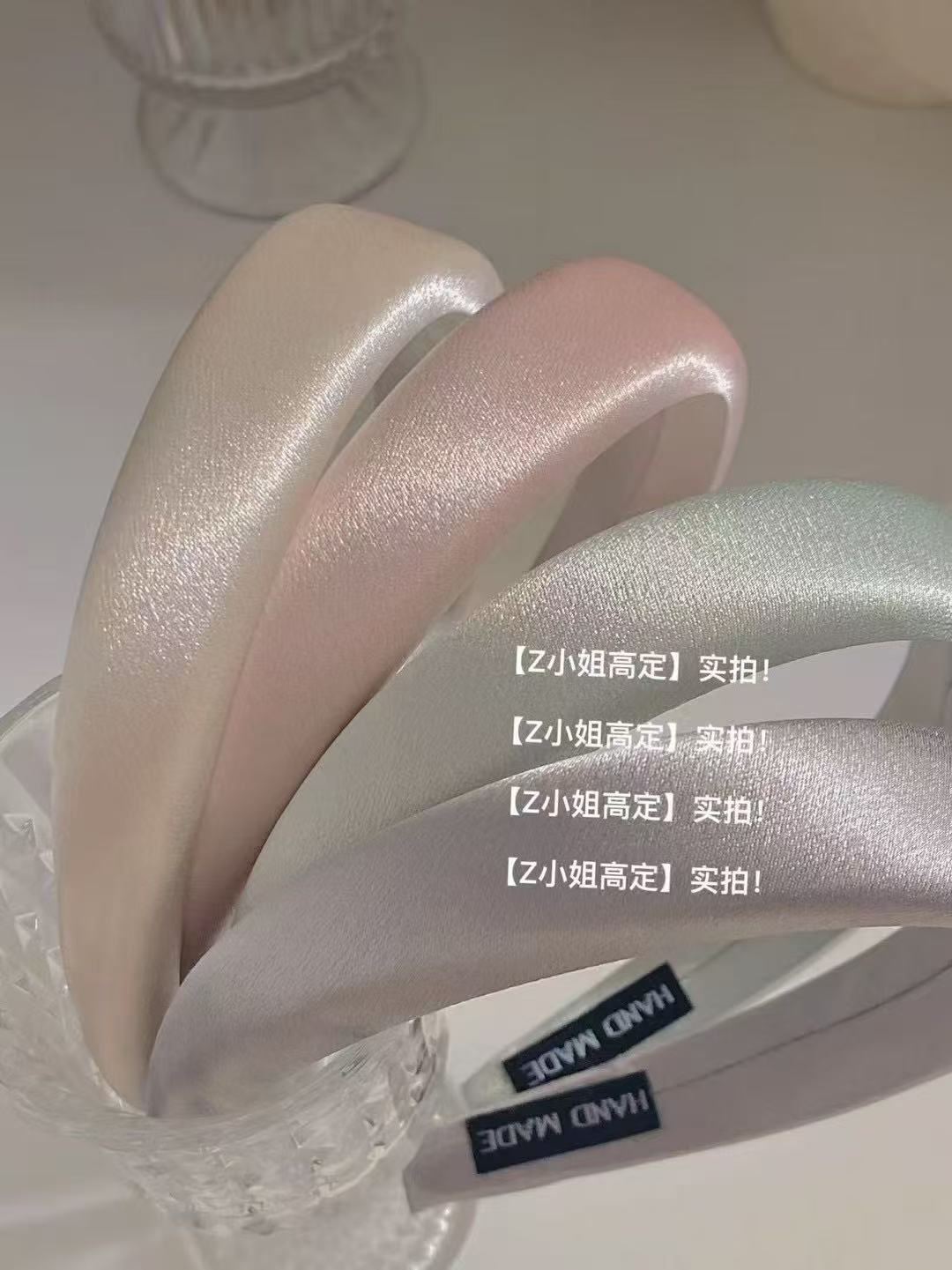 Gentle and elegant spring and summer new headband with a lustrous satin finish, solid color Morandi color, high top thick sponge headband pic 1