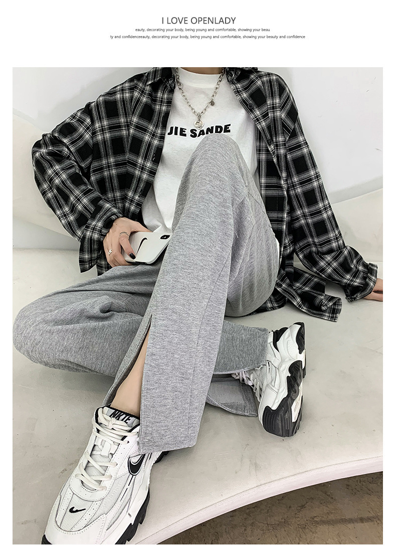 Black slit wide-leg pants for women, 2021 new style slimming casual pants, high-waisted loose straight leg with drape, versatile floor-length pants pic 16