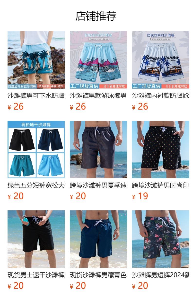 沙滩裤男温泉宽松欧美大码短裤夏外穿弹力大裤衩五分裤速干游泳裤详情10