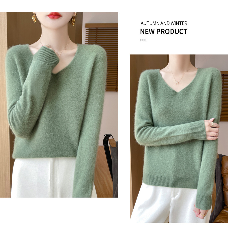 濮院羊毛衫女100纯羊毛一线成衣V领软糯针织上衣外穿显瘦打底衫详情35