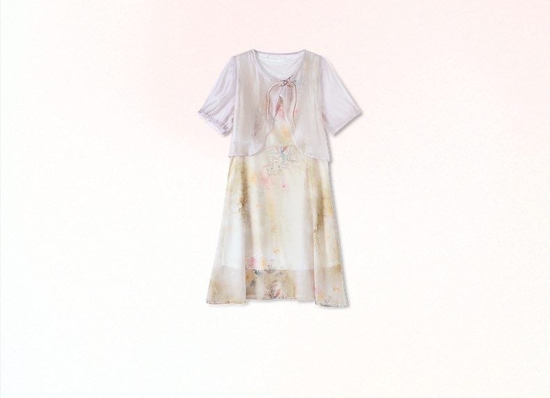 年轻妈妈装时尚两件套连衣裙40岁50中老年女士气质遮肚薄雪纺裙子详情4