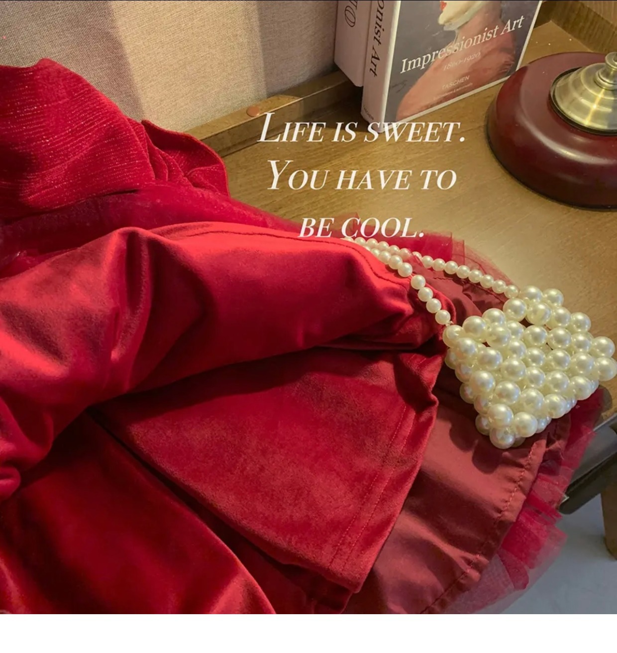 柠里女童冬装加绒连衣裙子洋气女童新年装红色年服丝绒中童连衣裙详情8