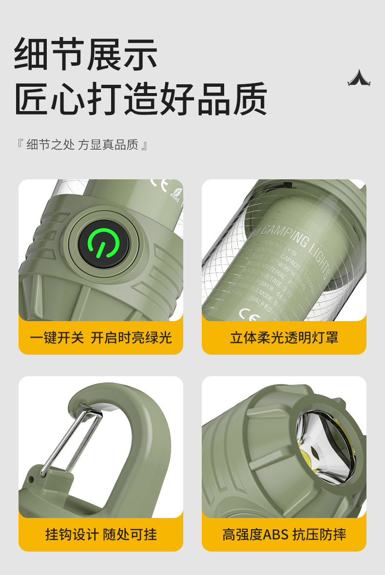 2024新款多功能户外野营灯 便携式强光手电筒充电迷你复古露营氛围灯12详情16