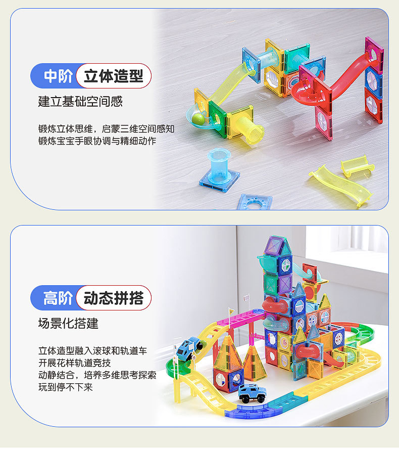 Magnetic track, magnetic building block assembly, children's toys, electric racing cars, girls and boys, magnetic track sets wholesale pic 14