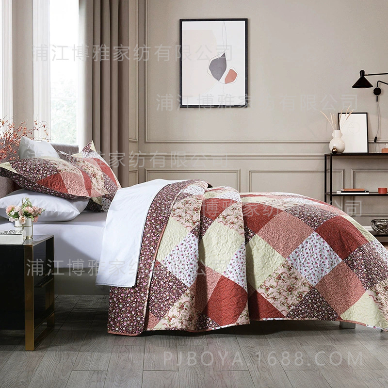 A three-piece set of soft and skin-friendly small floral polyester sewing quilt and bed cover with Boya printed and fresh Korean country style pic 12