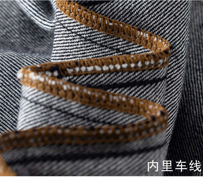 High-end fashion trend brand soft washable blue jeans for men, slim and high-end style, back pocket leather casual pants pic 8