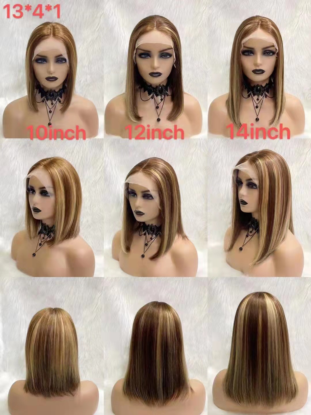 Peluca europea y americana mujer corte medio corto cabello recto peluca lace wig T tipo frontal encaje fibra química bob cabeza pic 1