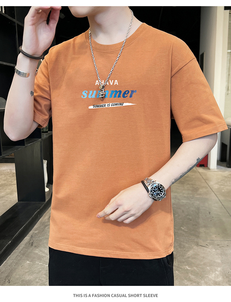 Short-sleeved T-shirt for men, 2022 Summer new Korean style trendy ins loose T-shirt, mid-sleeved cotton trendy brand, large size pic 29