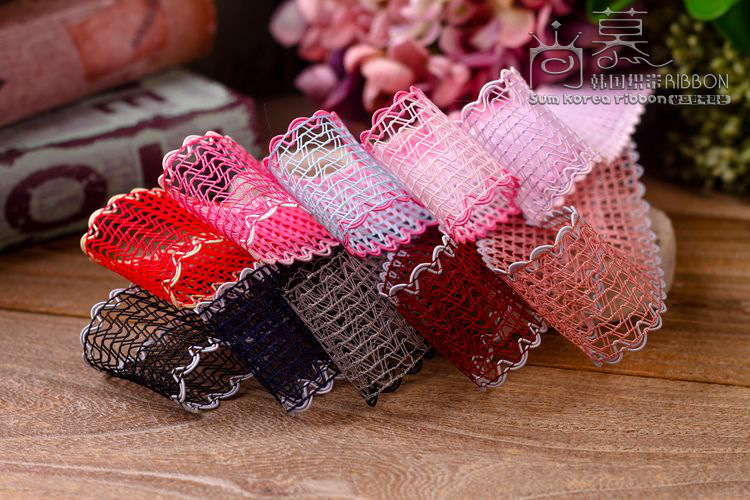 Korean hollowed-out snow gauze, colorful edge wavy mesh belt, bow hair accessory DIY material, hat hollowed-out belt pic 6