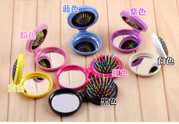 紈媚直供彩虹迷你翻蓋式鏡梳氣囊梳子創(chuàng)意便攜式折疊鏡子梳按摩梳詳情3