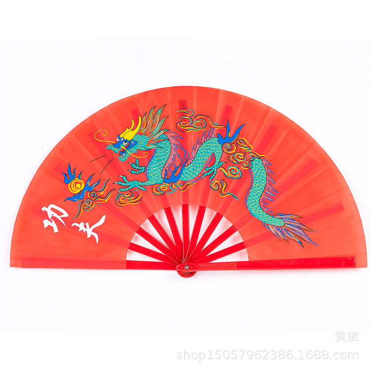 一尺全新塑料功夫扇彩龙龙凤牡丹扇响扇武术舞蹈表演扇随身太极扇详情11