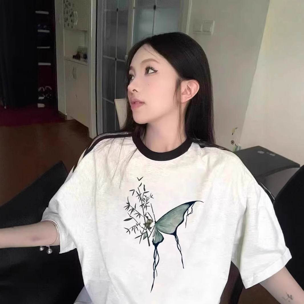 纯棉短袖t恤女2025新款爆款夏季设计感小众条纹美式宽松半袖上衣详情8