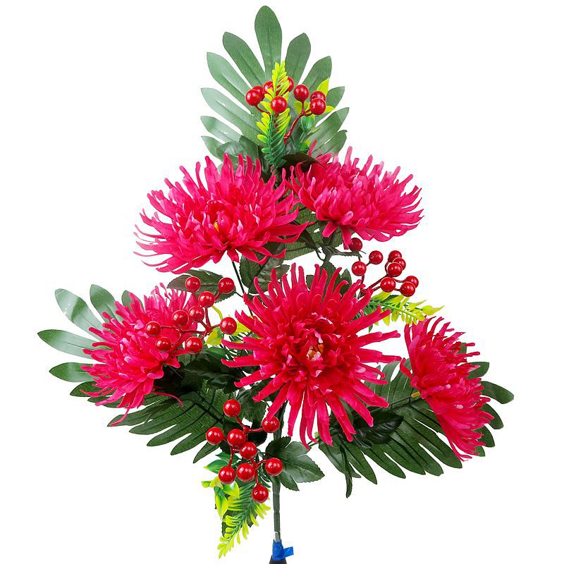 河南厂家现货批发新款仿真菊花中粗杆大把束假花七头金丝菊绢花详情2