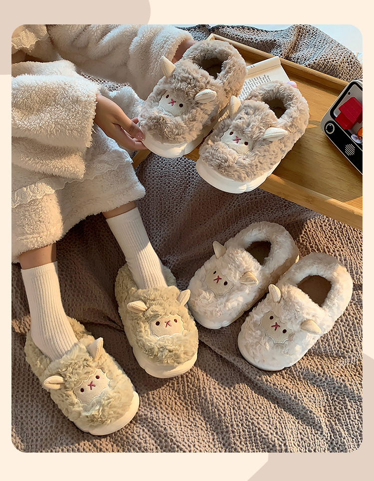 可爱小绵羊棉拖鞋女士秋冬季2024新款包跟月子鞋防滑毛毛拖鞋ins详情10