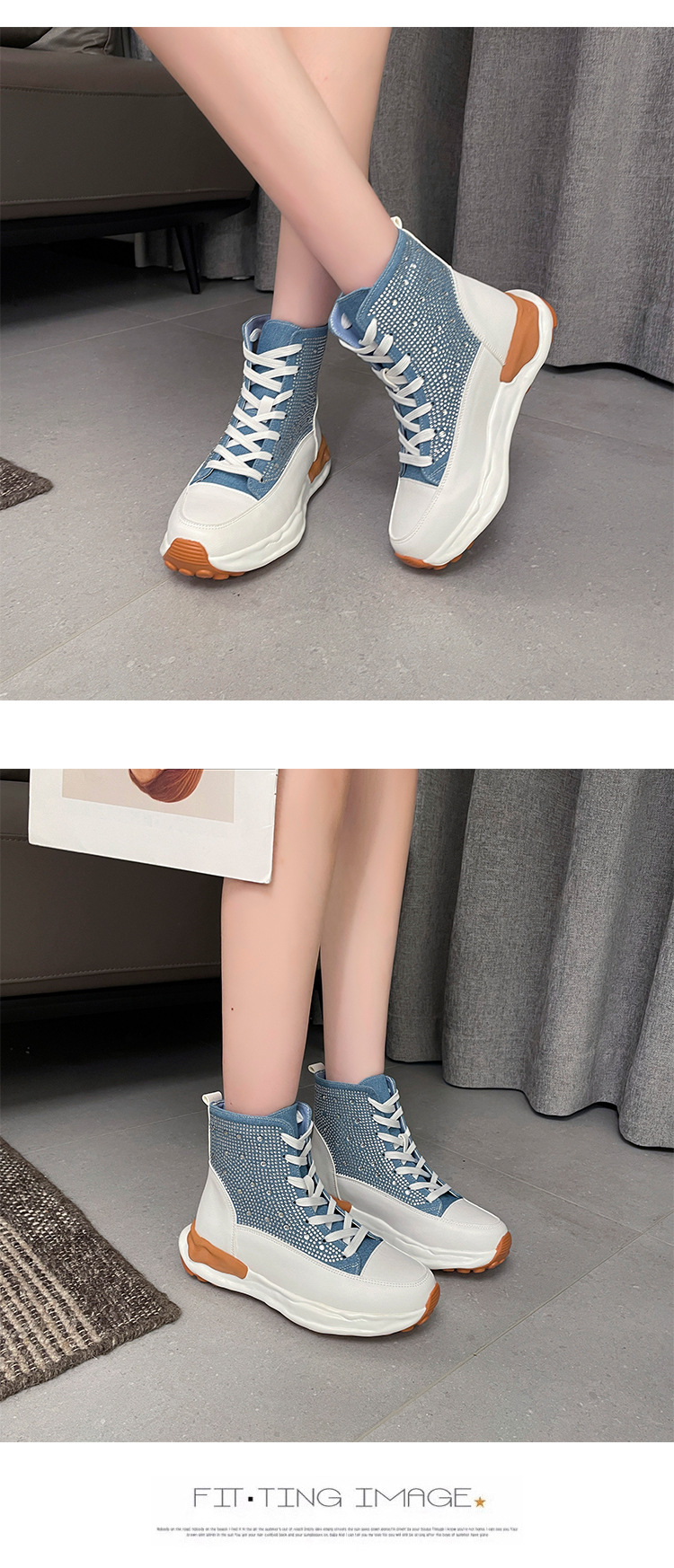 大码外贸单鞋2023新款秋季牛仔布厚底高帮水钻休闲鞋舒适运动鞋女详情12
