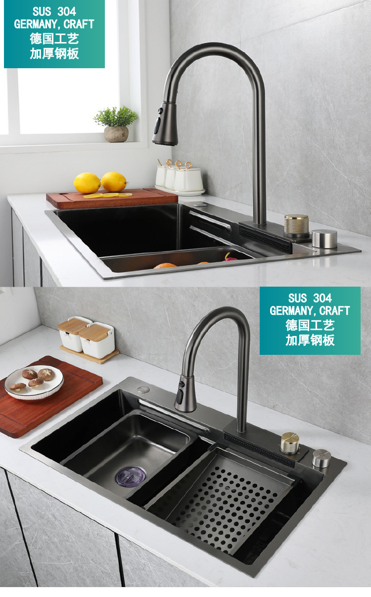 Attractive Moen Kitchen Sink, Raindrop Waterfall Stainless Steel Pull-out Faucet Sink Set, Large single Sink Sink under the counter X7 model, Essential for kitchen countertop 20002 pic 1