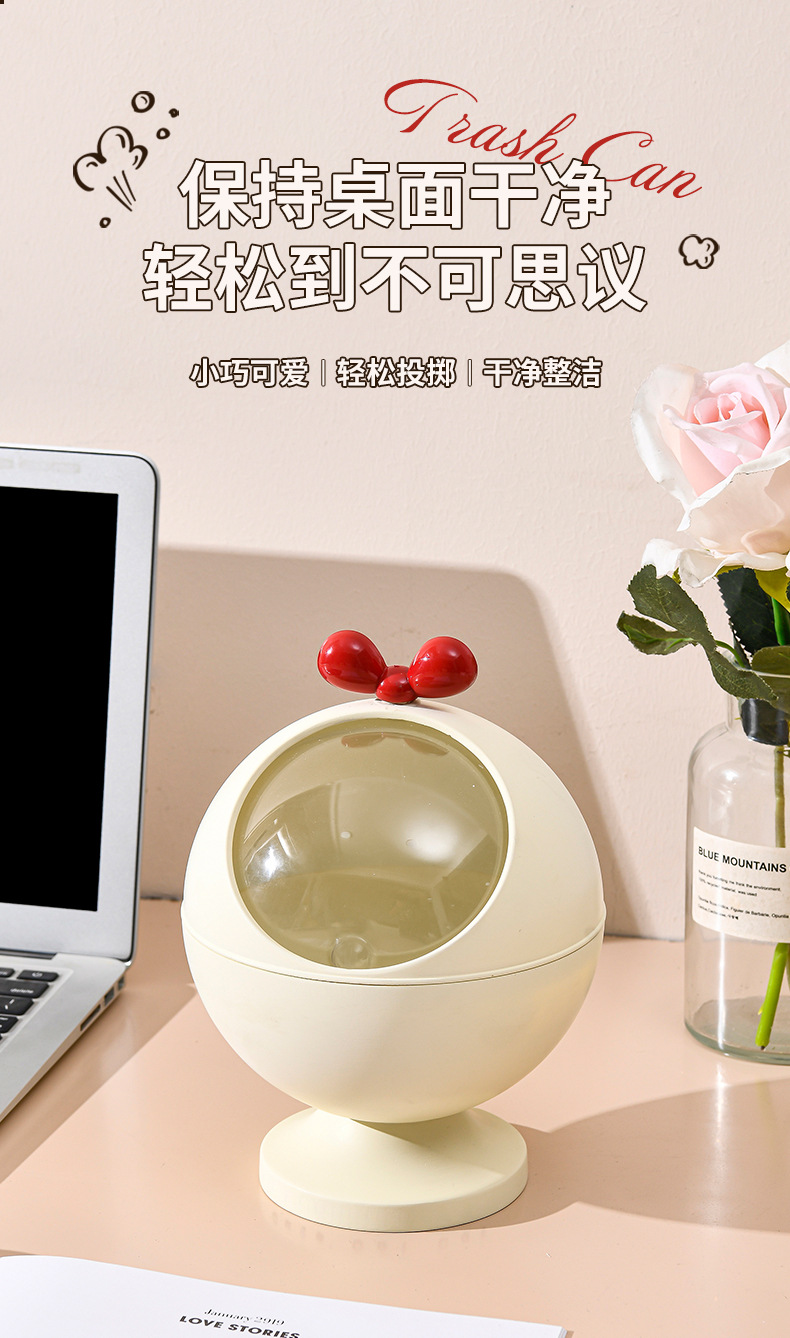 G364 desktop trash can, cute small size, home dormitory office desk, covered wastebasket, ins style mini trash can pic 1