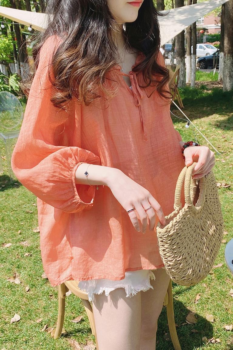 娃娃衫大码衬衫韩版棉麻上衣女式夏款宽松透气七分袖防晒小衫T恤详情3