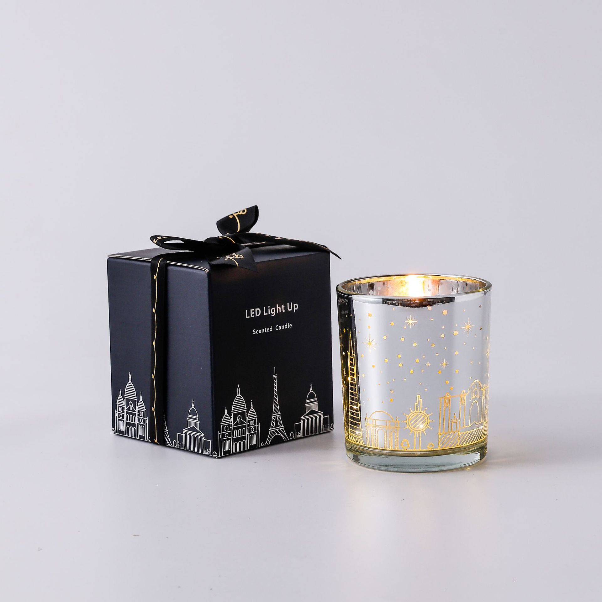 城市星空街景蜡烛玻璃杯烛台空杯电镀激光镂空LED光感香薰蜡烛杯详情14