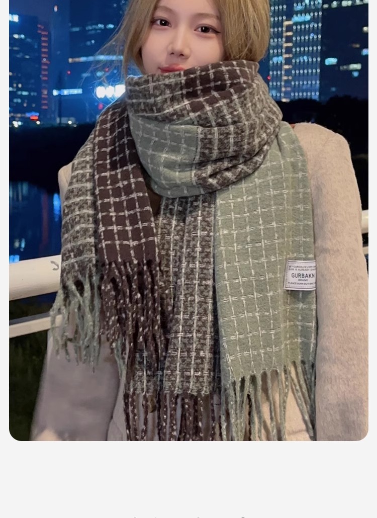 The new winter Maillard faux cashmere scarf, stylish checkered shawl, dual-purpose, warm and versatile in winter, Korean-style scarf pic 1