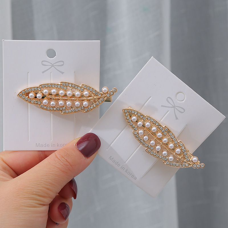2021 nuevo feather leaf hairclip franja clip strass zirconia shiny moda perla borde clip de red accesorios para el cabello mujer pic 4