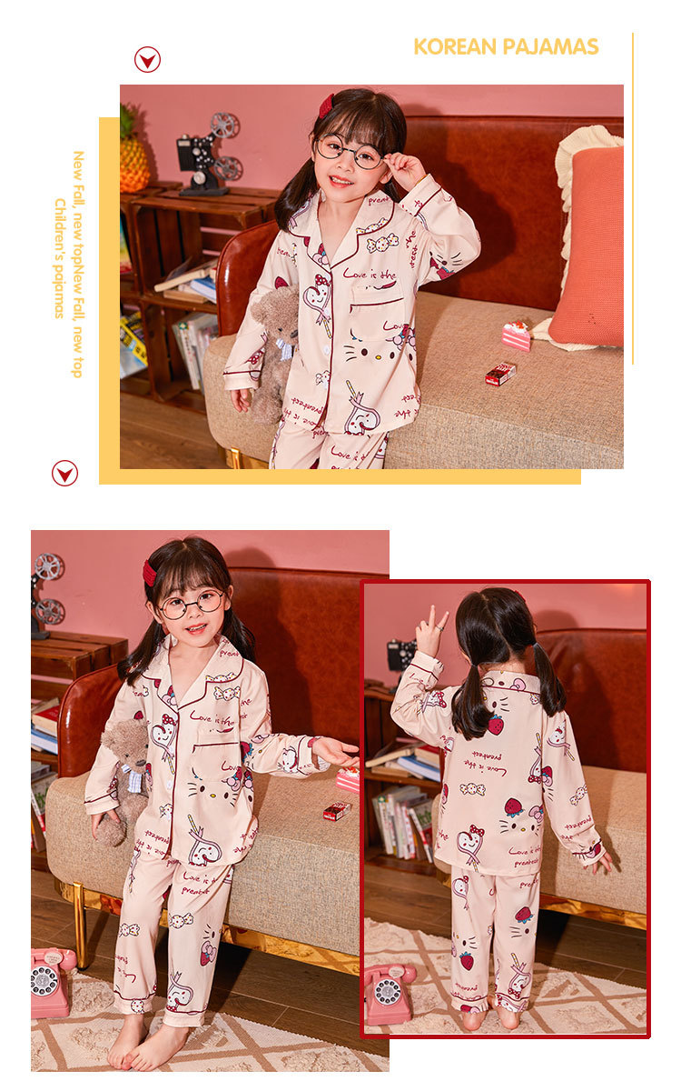儿童睡衣女孩春夏长袖翻领牛奶丝套装开衫宝宝卡通外贸男童家居服详情5