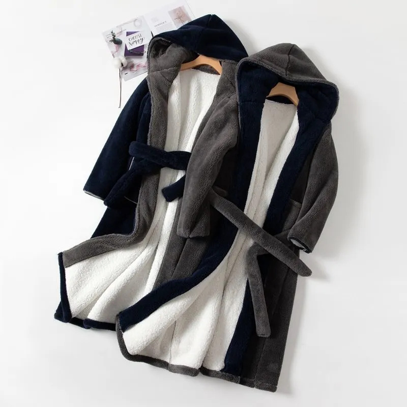 Fabricante oferta directa otoño invierno franela albornoz patched albornoz largo talla grande hombres y mujeres coral fleece pareja pijama bata de baño pic 1