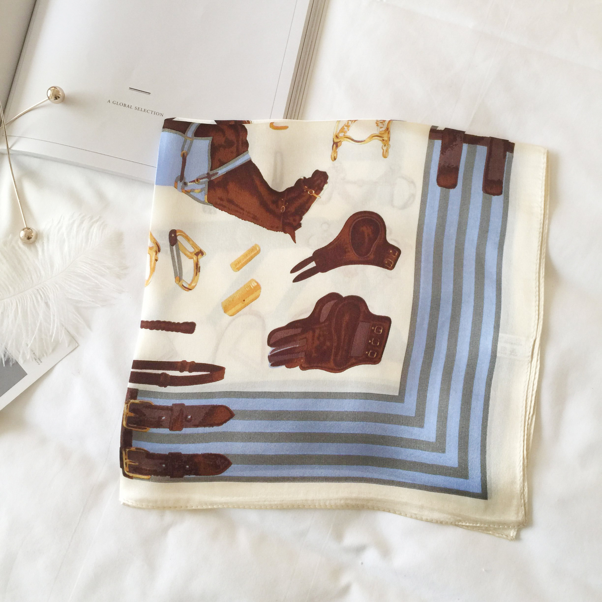 Wholesale silk scarves for overseas gifts and return gifts, cross-border silk autumn and winter decorative plain crepe satin 53cm floral neckerchiefs, small square scarves pic 120