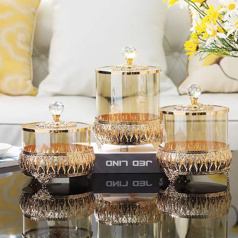 亚马逊铁艺糖果罐三件套糖果干果收纳罐创意轻奢家居装饰品摆件详情9