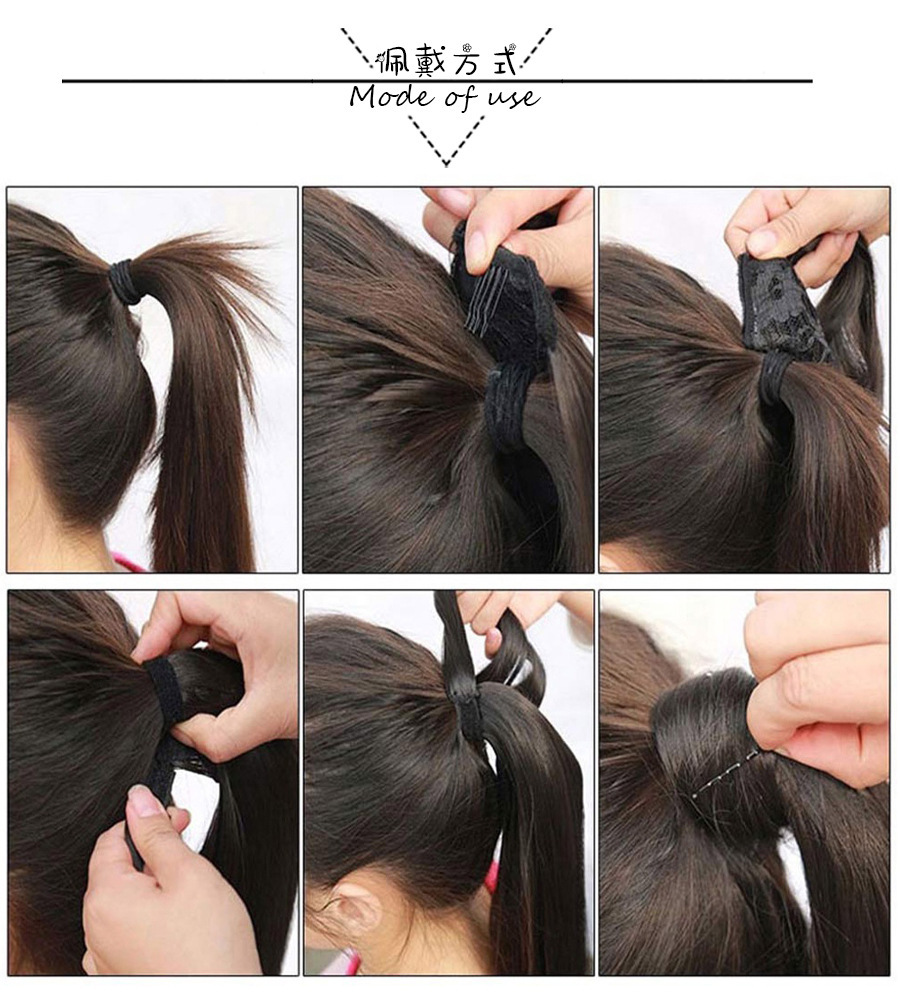 工厂批发化纤假发绑带魔术贴curly辫子马尾玉米须velcro ponytail详情15