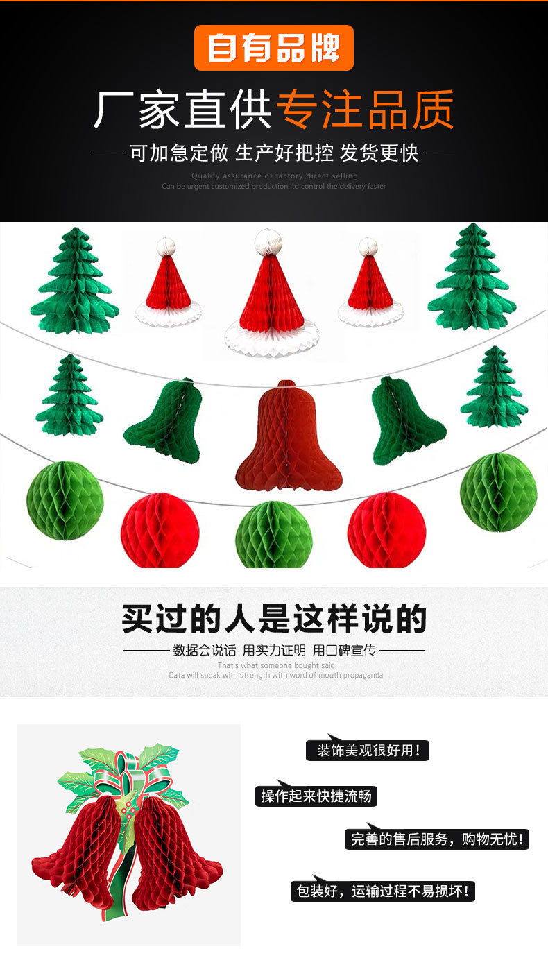 Christmas ornaments, scene arrangement, paper bells, paper balls, shopping mall window decoration, creative honeycomb Christmas paper hats, Christmas trees pic 1