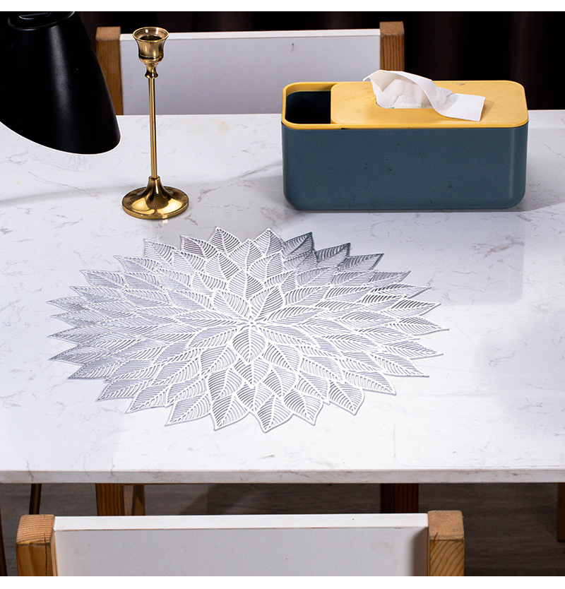 北欧风千叶花餐垫餐桌垫pvc烫金隔热垫防烫杯垫装饰垫花瓶垫道具详情6