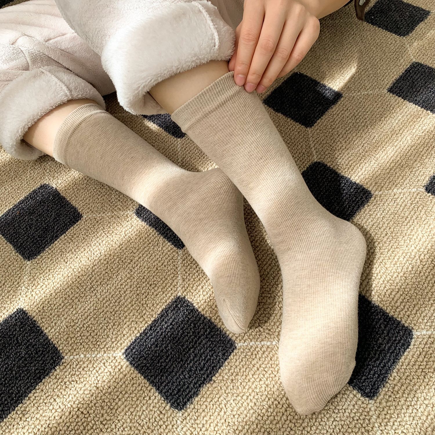 Unisex couple style fleece and thickened warm snow socks, mid-length home cotton socks, postpartum socks, floor socks pic 68