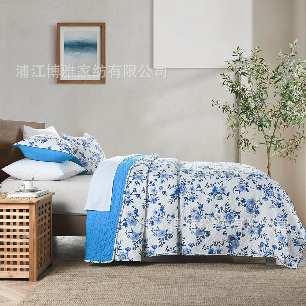 A 3-piece set of pure cotton bed covers with fresh and delicate printed quilted quilts, gentle and small floral patterns, wholesale of all-cotton 3-piece sets for homestays pic 4