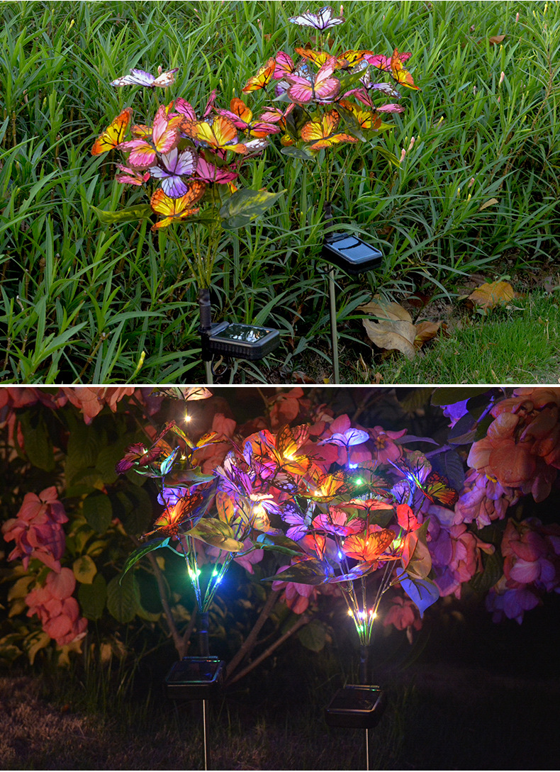 亚马逊太阳能蝴蝶花灯庭院地插灯户外草坪灯led景观灯仿真装饰灯详情7