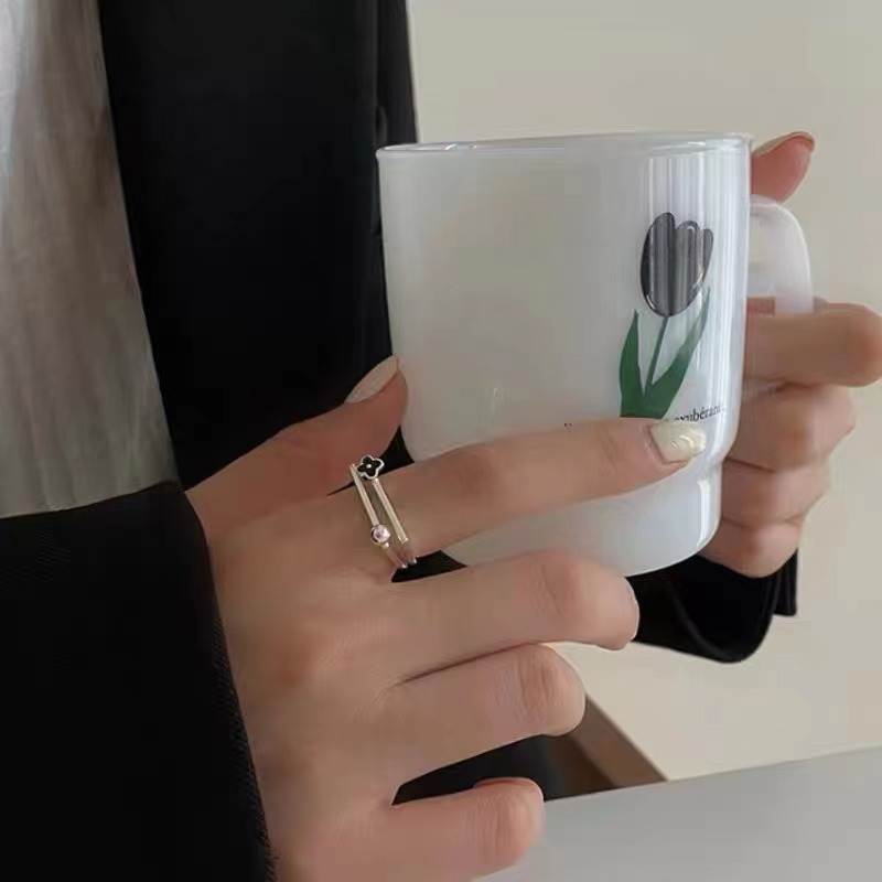 925银法式叠戴花朵小球戒指女ins小众个性设计方形开口调节指环详情11