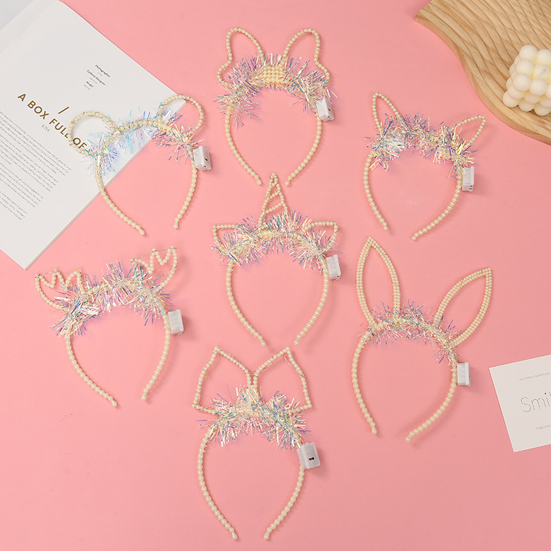 厂家批发成人儿童装饰蝴蝶结兔耳朵独角兽发光发箍闪光派对装饰品详情1