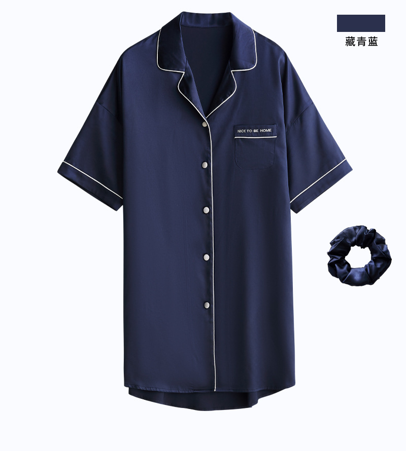 冰丝睡衣女夏季短袖女士睡衣家居服情侣绵绸睡衣v领开衫一件代发详情31