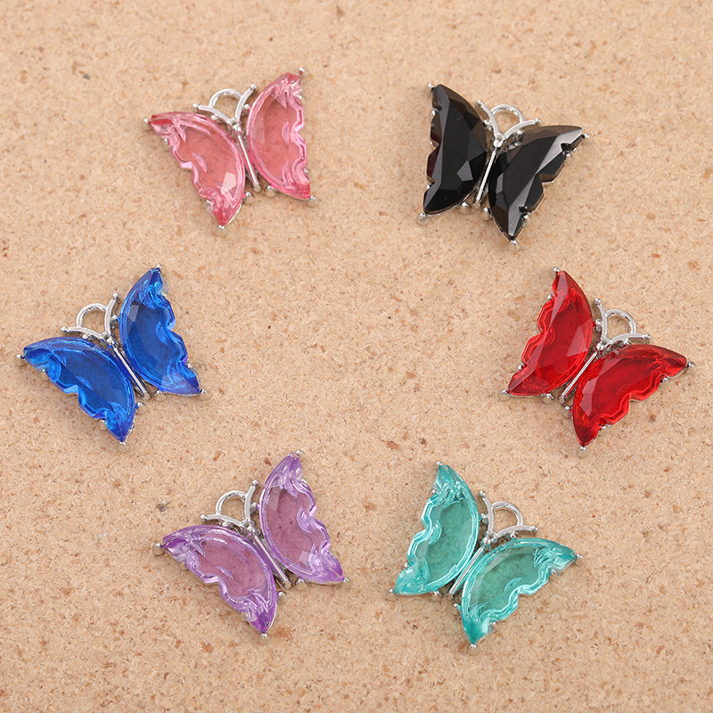 Wholesale alloy acrylic double-hanging butterfly micro-inlaid diy bracelet and necklace material jewelry accessories from the manufacturer pic 9