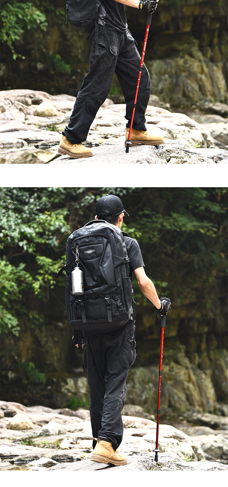 Cleye铝合金三节避震T柄直柄登山杖拐杖手杖徒步户外用品登山杖详情15