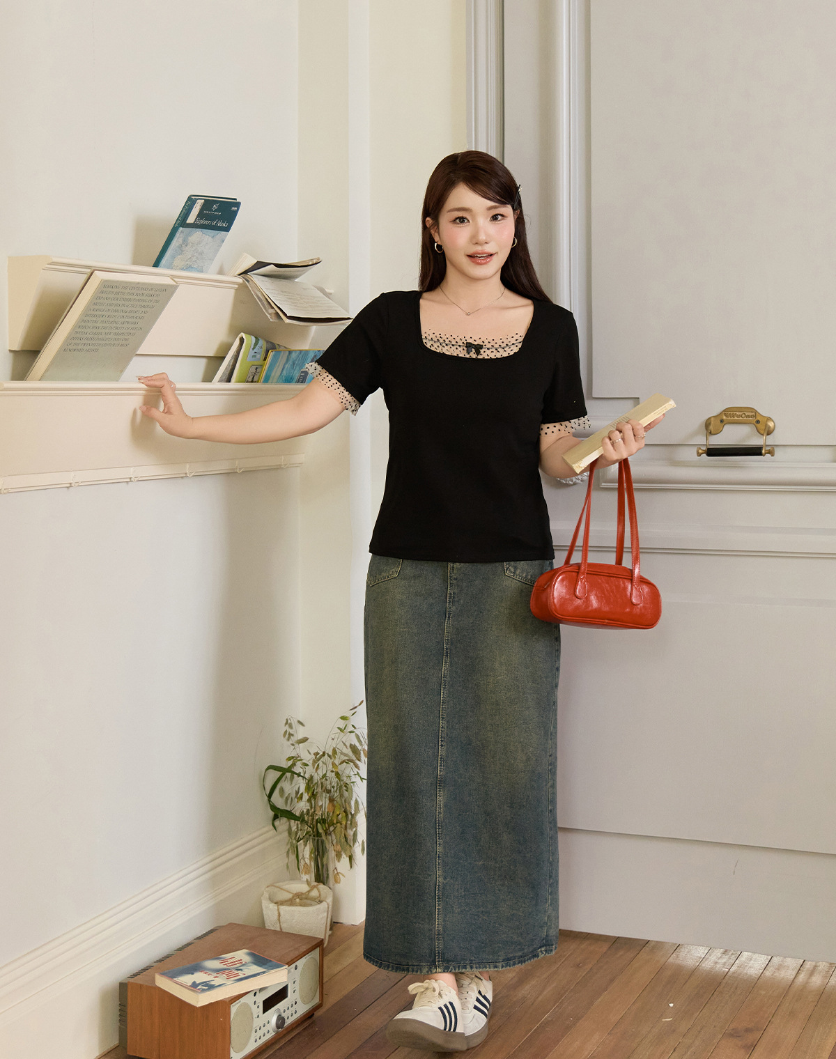 Light French style shoulder polka dot mesh patchwork top for plump girls, large size, slimming, versatile short-sleeved shirt 65378 pic 45