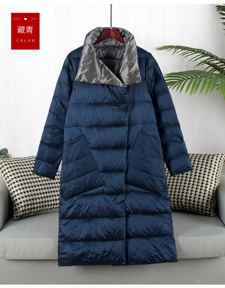 The 2019 winter new down jacket for women, mid-length, knee-length, double-sided wear, white duck down, a bestseller, slim-fit, large-sized coat, is in vogue pic 11