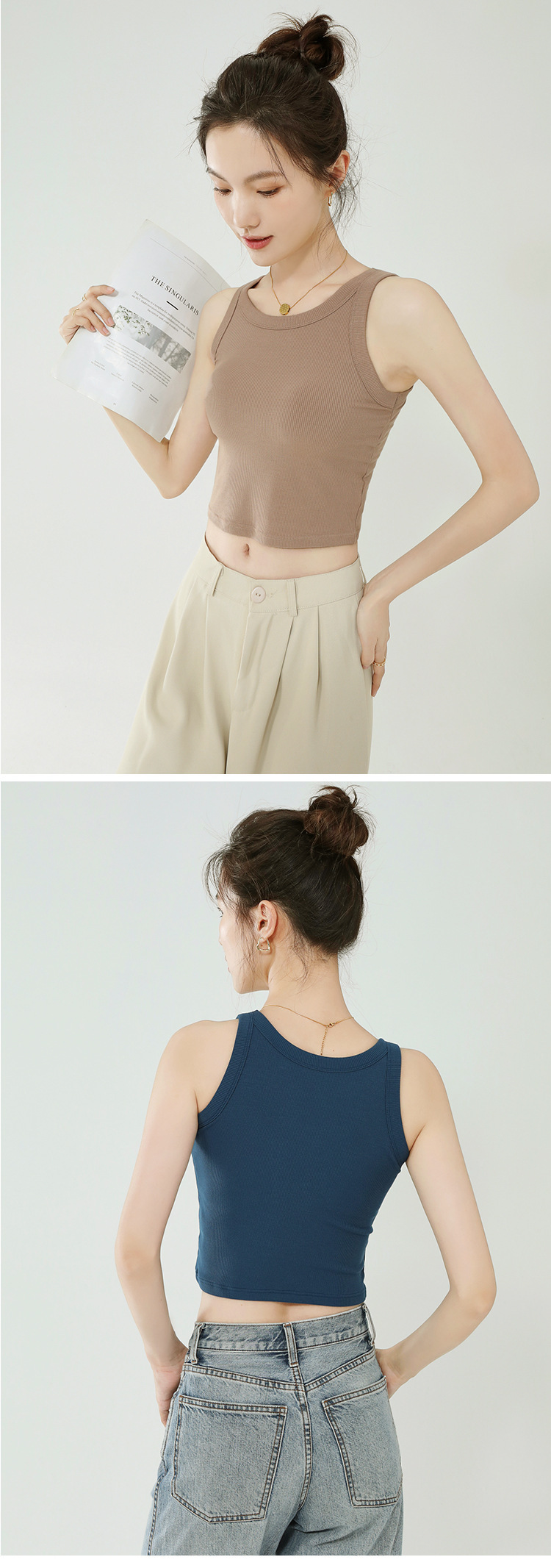 女士背心带胸垫 西装内搭工字 女修身吊带打底背心运动瑜伽免文胸详情6